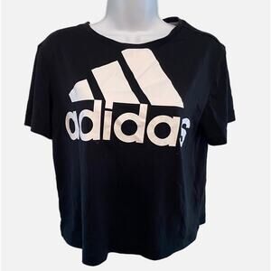 Adidas Black Short sleeve T-Shirt size woman’s Small with white logo